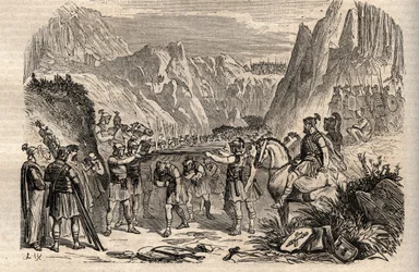 Battle of the Caudine Forks - Battle of the Caudine Forks (Furculae Caudinae) - 321 BC between the Romans and the Samnites during the Second Samnite War - Second Samnite War, Battle of the Caudine Forks in 321 BC, the Roman Arm of the Consuls Tiberius Vetu