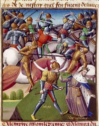 Battle of the soldiers of Emperor Othon I (912-973). Miniature in 