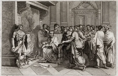 Bible of Royaumont, Old Testament: Baruch prophet. King Joachim (Joakim, Joachin, Jechonias) cuts the scroll containing Jeremiah