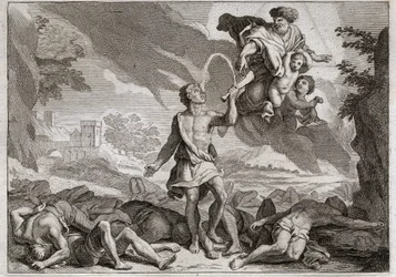 Bible of Royaumont, Old Testament: Defeat of the Philistines. Samson kills a thousand Philistines with a donkey