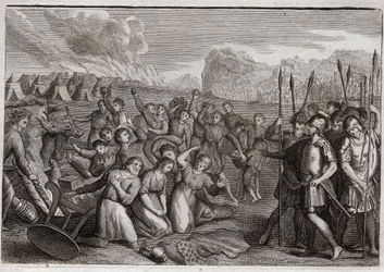 Bible of Royaumont, Old Testament: Destruction of Ai. Joshua, after the ruin of Jericho, attacks the city of Ai, where he is repelled first because of the crime of Achan, but after the punishment of Achan; he takes the city.