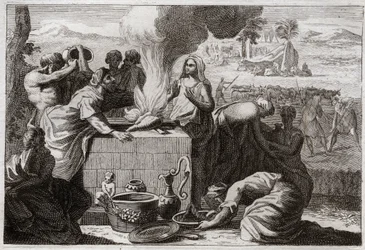 Bible of Royaumont, Old Testament: Lot separates from Abraham. A quarrel arose between the shepherds of Abraham and Lot, and they separated from one another, and Lot withdrew to Sodom. Illustration from 1811.