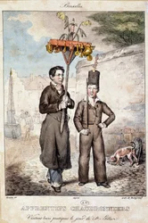 Boilermakers apprentices visiting their practices on the day of St Gillen (Brussels) - Lithography, early 19th century