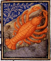 Cancer. Miniature of a horoscope. 15th century manuscript. Bibl. Trivulziana, Milan