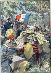 Capture of Samory Toure (circa 1830-1900), Sudanese leader and opponent of French colonization in Africa, by Captain Gouraud and Lieutenant Jacquin. Sudan