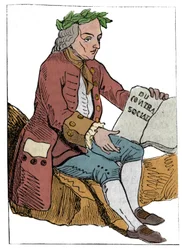 Playing card of the French Republic (1793), proclaimed in the National Convention on 21/09/1792, after the fall of the kingdoms: the character of the philosopher in the guise of Jean-Jacques (Jean Jacques) Rousseau, 