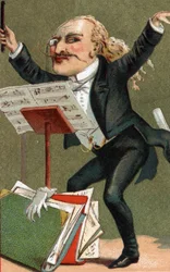 Cartoon of a conductor at the end of the 19th century.