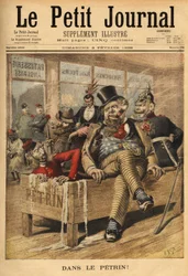 Cartoon on England: French and Russian, at the entrance of an English pastry shop, laughing at English, in the Petrin, with its German ally, because English accumulates diplomatic problems, since the Venezuelan affair, which marks the diplomatic break betw