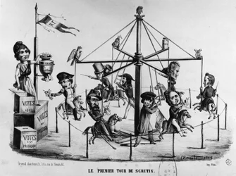 Cartoon on the first round of the presidential elections of 1848. Louis-Napoleon Bonaparte symbolized with the eagle...