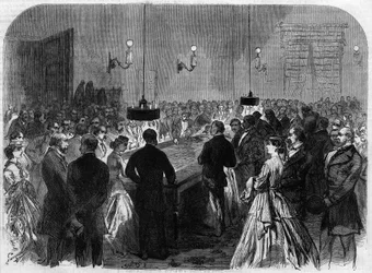Casino games room in Germany in a water town. Engraving after Hogson