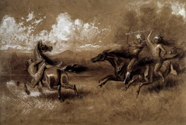 Charge of Indians riding against an enemy of another tribe