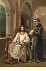 Charlemagne (747-814), King of the Franks and Emperor of the West, and Alcuin (ca. 781). after 