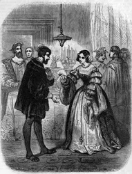 Charles V with Anne de Pisseleu, Duchess of Etampes, Mistress of Francois I Nicknamed La Belle Feronniere. Engraving of the 19th Century
