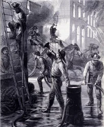 Chicago Fire Brigade Breaking a Fire, United States. 19th Century