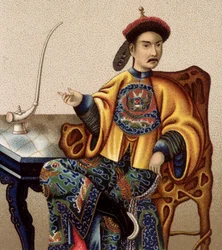 Chinese aristocrat sitting smoking opium - 19th century
