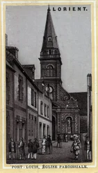 Church Parish of Port Louis, Pays de Lorient, Morbihan, Brittany. Chromolithography of the Late 19th Century