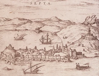 City of Septa (Ceuta) during early 1600s, engraving, Morocco