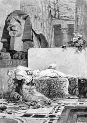 Cleopatra (69 BC - 30 BC) and Antony or Mark Antony (83 BC - 30 BC) after the defeat to the Roman Empire. Engraving of the 19th century.