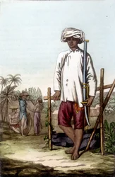 Cochinese soldier. Bibliotheque des arts décoratifs de Paris “Le costume ancien et moderne”