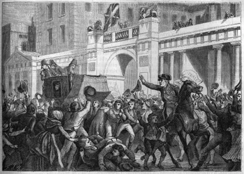 Colonel Alexandre Jacques Bernard Law Marquis de Lauriston is transported in triumph by the people of London in 1801 - Alexandre Jacques Bernard Law de Lauriston (1768-1828) French general, ambassador in London, his carriage is drawn by the Londoners in 18