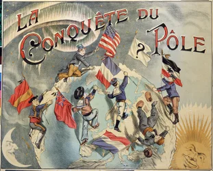 Conquest of the Pole: representation of the rivalry between different countries for the conquest of the North Pole. Representatives include Spain, the United States, England, Holland, France and Germany. Late 19th century