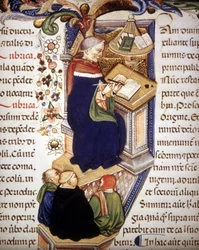 Copist monk. 15th century manuscript