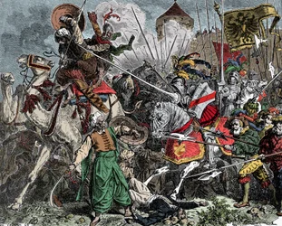 Crusaders in Battle - Crusade: Knights fighting the Saracens