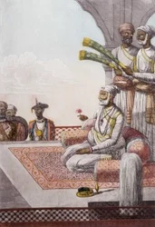 Portrait of a Rajah, sovereign of the Brahman, India. Engraving from 1808