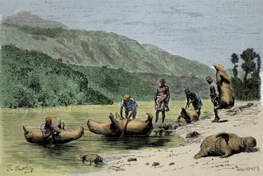 Skins of Inflated Animals Used to Cross Rivers