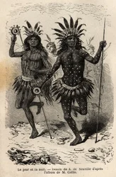 Day and Night, Paintings on the Body of the Dancers of the Religious Ceremony and Atonement, Executed by the Chiefs and His Companions, Among the Mandans Indians. Engraving to Illustrate an Excursion