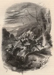 Death of Indutiomarus, chief of the Trevires, killed by the Roman army in 53 BC. Engraving from 1868 in 