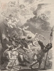 Death of Saint Lievin the Great (Livin, or Lebwin, or Livinus) as Evangelizer of Flanders, Martyrdom in 657/663 - Engraving from 1868 in 