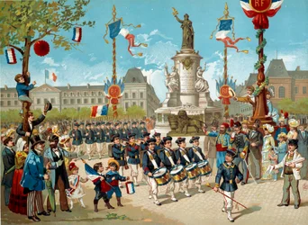 Defile the children of the School Battalions on the Place de la Republique on 14/07/1883 in Paris