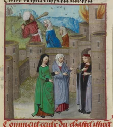 Danger and Other Allegorical Figures Escaping from the Castle in Flames (detail)