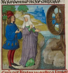 Raison (Reason) Showing the Wheel of Fortune to the Lover (detail)