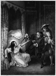 Diane de Joannis de Châteaublanc de Roussan, Marquise of Ganges (1635-1667), murdered by her two brothers-in-law, the abbot and the knight of Ganges. Engraving from 1847.