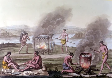 Dining and cooking scene among the Florida Indians