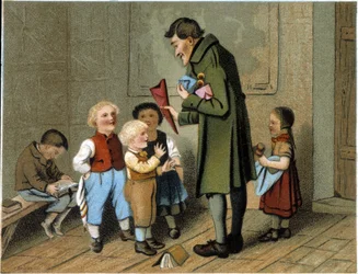 Distribution of awards at school - chromolithography, late 19th century