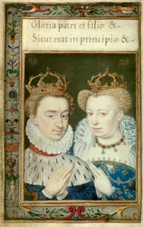 Double Portrait of Henry IV King of France and Marguerite de Valois (Queen Margot). Miniature from the Book of Hours by Catherine de Medicis
