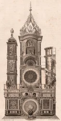 Elevation view of the astronomical clock located in the Cathedral of Our Lady of Strasbourg, France