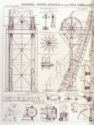 Elevator and articulated pistons of the Eiffel Tower (Roux-Combaluzier system) - industrial design
