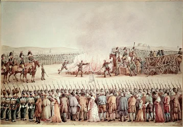 English goods were burned by order of Napoleon I Bonaparte during the continental blockade in 1806