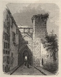 Entrance of the Arab Medrese in Jerusalem where the Mesha stele of the temple was buried - engraving in The Illustrious World of January 1873