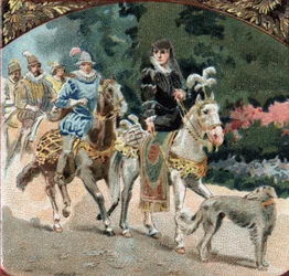 Entombment of Charles IX (1550-1574) and Catherine de Medicis (1519-1589) to the castle of Chenonceaux. Chromolithography of the late 19th century.