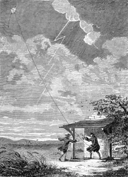 Experiment of the electric kite made in Philadelphia by Benjamin Franklin, September 1752 - engraving