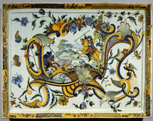 Faience Dish Representing a Wild Boar Hunting Scene