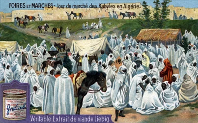 Fairs and markets: Kabyl market day in Algeria. Chromolithography, Liebig image