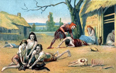 Famine in the Middle Ages. 19th-century chromolithography
