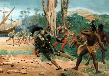 Fernand de Magellan (circa 1480-1521), Portuguese navigator, died after being killed on the island of Mactan (Philippines) on 27 April 1521. After 