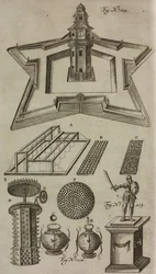Fireworks Launch Tower, Pyrotechnic Display Machines, Engraving from Grand Art of Artillery by Casimir Siemienowicz